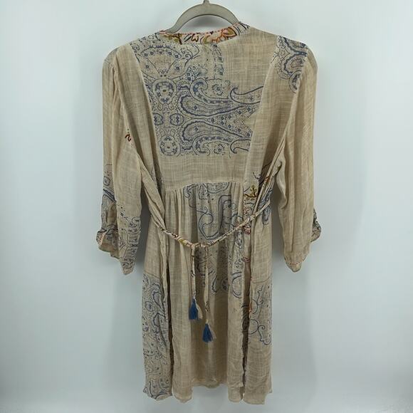 ANTHRO Dolma paisley boho print 1/4 button up long sleeve baby doll dress sz S/M - Picture 7 of 7